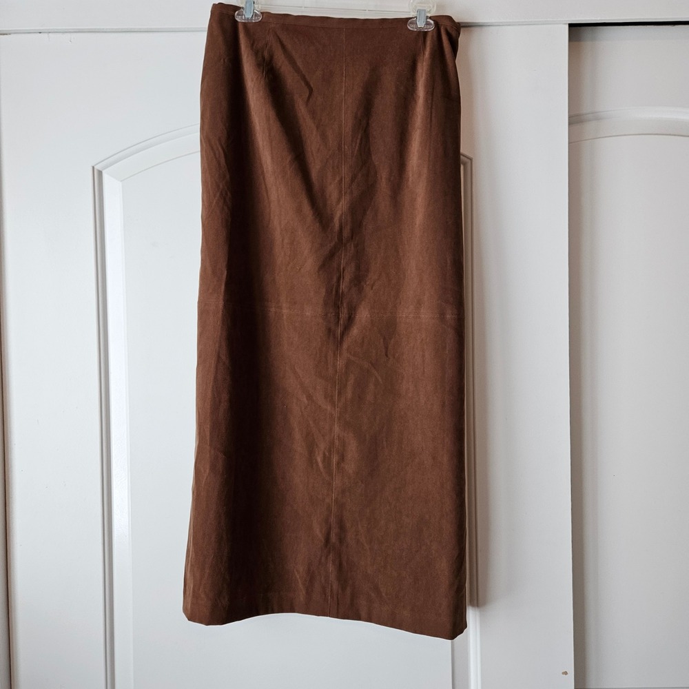 90s Chocolate Brown Maxi Skirt Slit Sz 14 Indie CBK Business Capsule Minimalist
